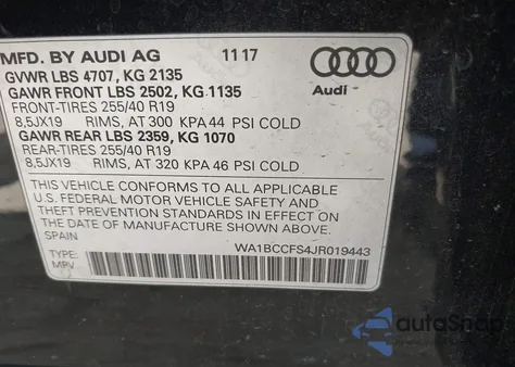 2018 Audi Q3 2.0T Premium/2.0T Sport Premium from USA, damaged, VIN WA1BCCFS4JR019443